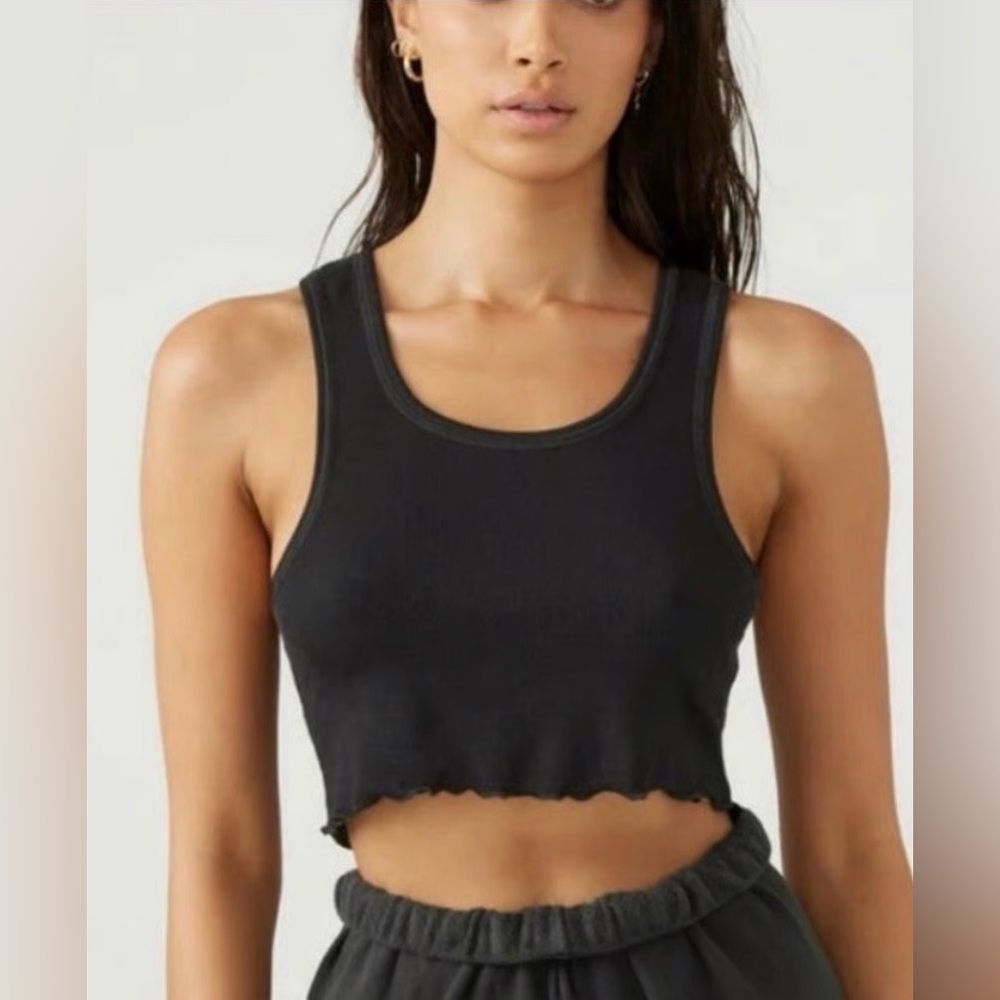 Joah Brown Scalloped Edge Crop Tank